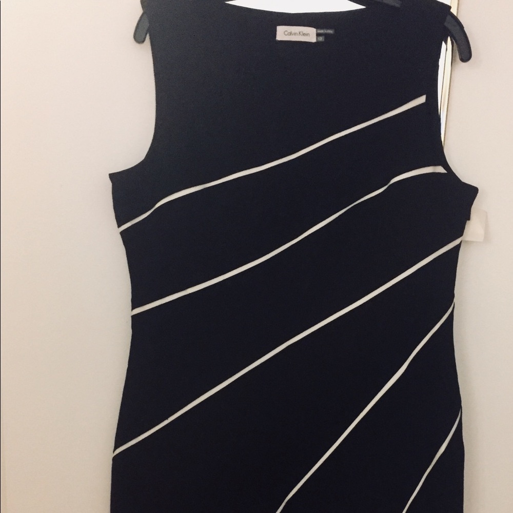 NWT Calvin Klein Black Striped Sleeveless Dress